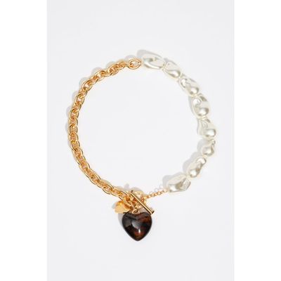 BIMBA Y LOLA BIMBA Y LOLA Chain Necklace with Pearl and Resin Heart