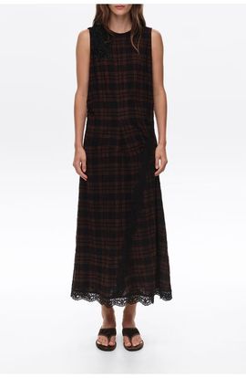 BIMBA Y LOLA BIMBA Y LOLA Checked Midi Dress with Lace Trim