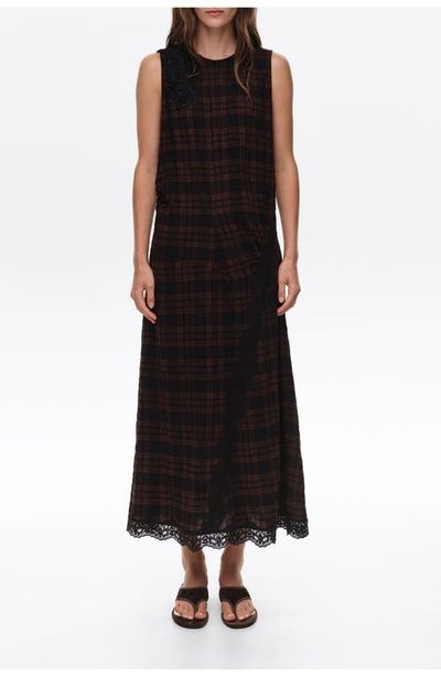 BIMBA Y LOLA BIMBA Y LOLA Checked Midi Dress with Lace Trim