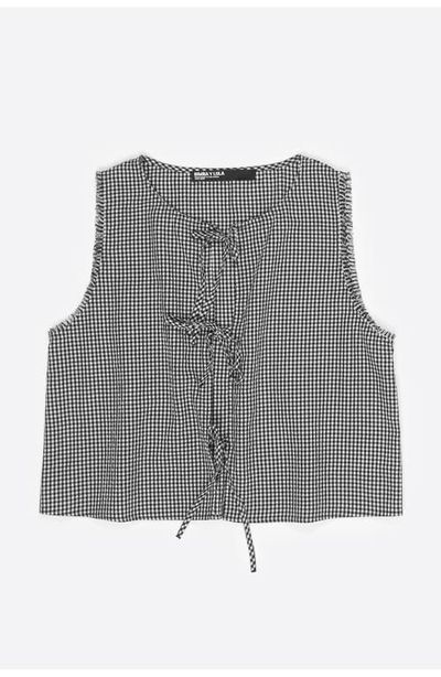BIMBA Y LOLA BIMBA Y LOLA Checked Top With Bows And Frayed Details