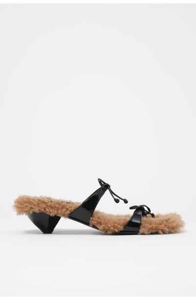 BIMBA Y LOLA BIMBA Y LOLA Leather Fur Heeled Sandal with Bows