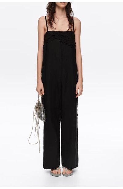 BIMBA Y LOLA BIMBA Y LOLA Linen Crochet Neckline Jumpsuit