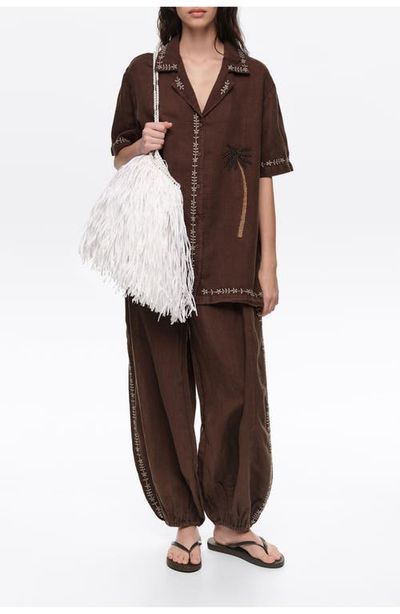 BIMBA Y LOLA BIMBA Y LOLA Linen Palm Tree Embroidered Shirt