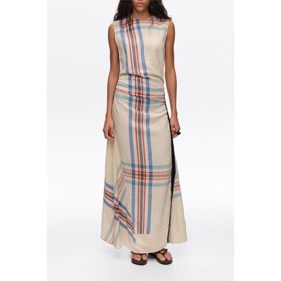 BIMBA Y LOLA BIMBA Y LOLA Linen Striped Sleeveless Dress With Overlay Strap