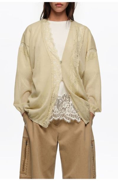 BIMBA Y LOLA BIMBA Y LOLA Long Cotton and Linen Cardigan With Lace Trim