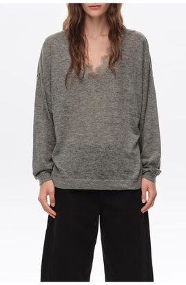 BIMBA Y LOLA BIMBA Y LOLA Long Wool Blend Lace Trim Sweater