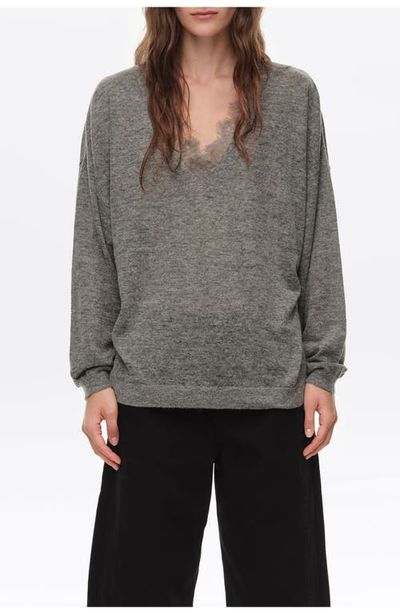 BIMBA Y LOLA BIMBA Y LOLA Long Wool Blend Lace Trim Sweater