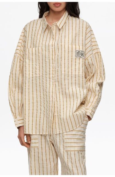BIMBA Y LOLA BIMBA Y LOLA Ocher Striped Textured Cotton Oversize Shirt