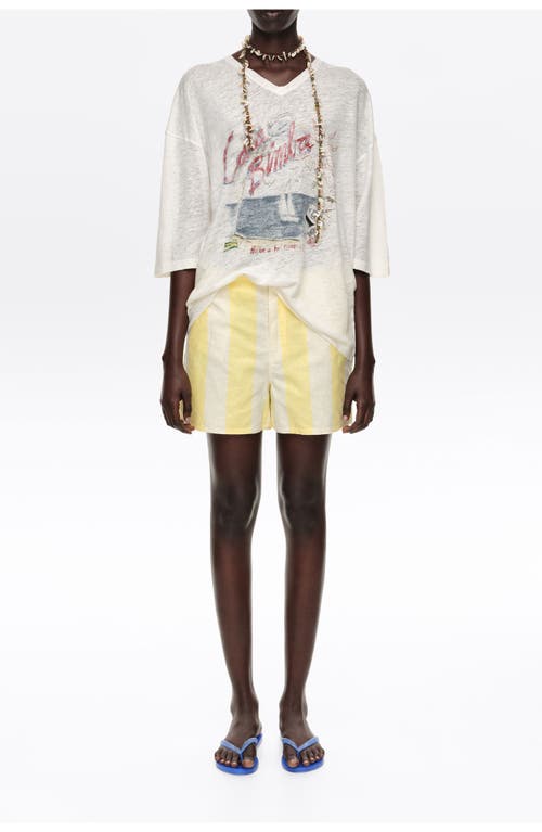 BIMBA Y LOLA BIMBA Y LOLA Striped Linen Blend Fitted Shorts