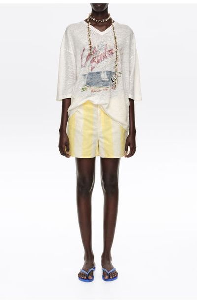 BIMBA Y LOLA BIMBA Y LOLA Striped Linen Blend Fitted Shorts