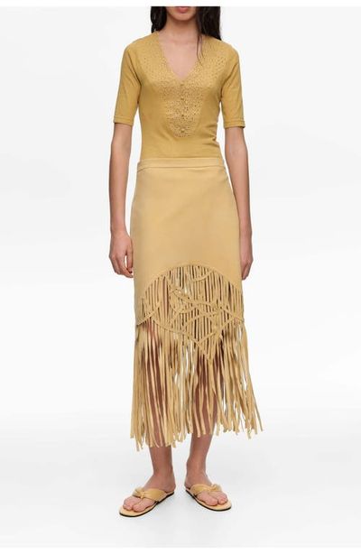 BIMBA Y LOLA BIMBA Y LOLA Suede Midi Skirt With Irregular Fringes