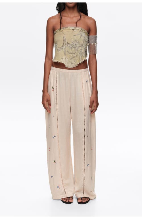 BIMBA Y LOLA BIMBA Y LOLA Wide Linen Trousers With Lace And Embroidery