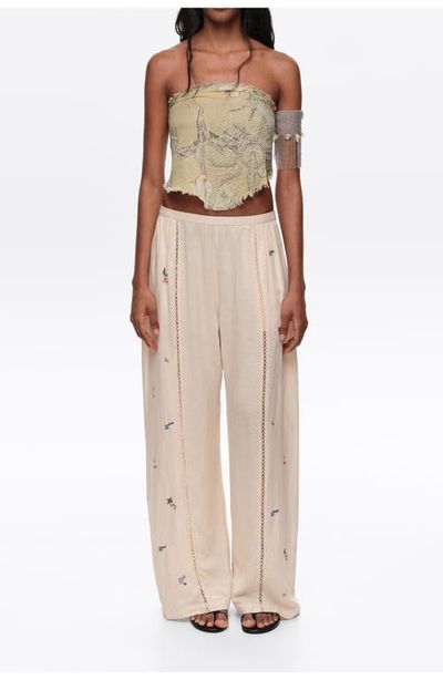 BIMBA Y LOLA BIMBA Y LOLA Wide Linen Trousers With Lace And Embroidery
