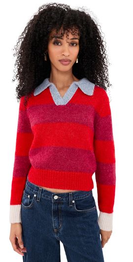 Birds of Paradis Birds of Paradis Red Stripe Parker Polo Sweater Red Stripe