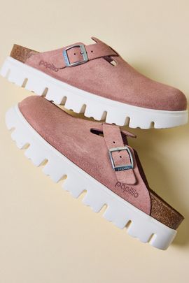 Birkenstock Birkenstock Women's Boston Chunky Suede Clogs in Pink Combo, Women's at Urban Outfitters