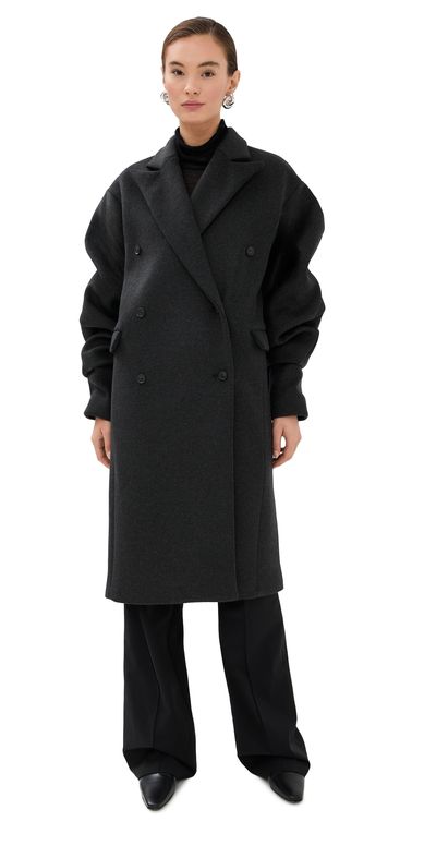 Bite Studios Bite Studios Pleated Sleeve Wool Coat Dark Grey Melange