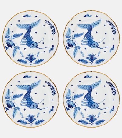 Bitossi Bitossi Marino Blue Fish set of 4 dessert plates
