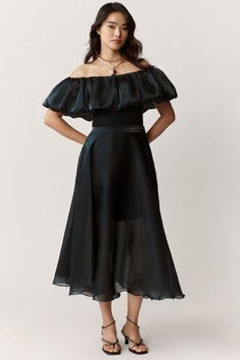 Bl-nk - Emryn Embroidered Square-Neck Midi Dress
