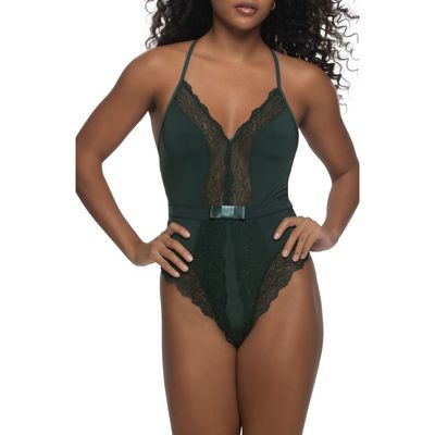 Black Bow Black Bow Henny Satin & Lace Thong Bodysuit