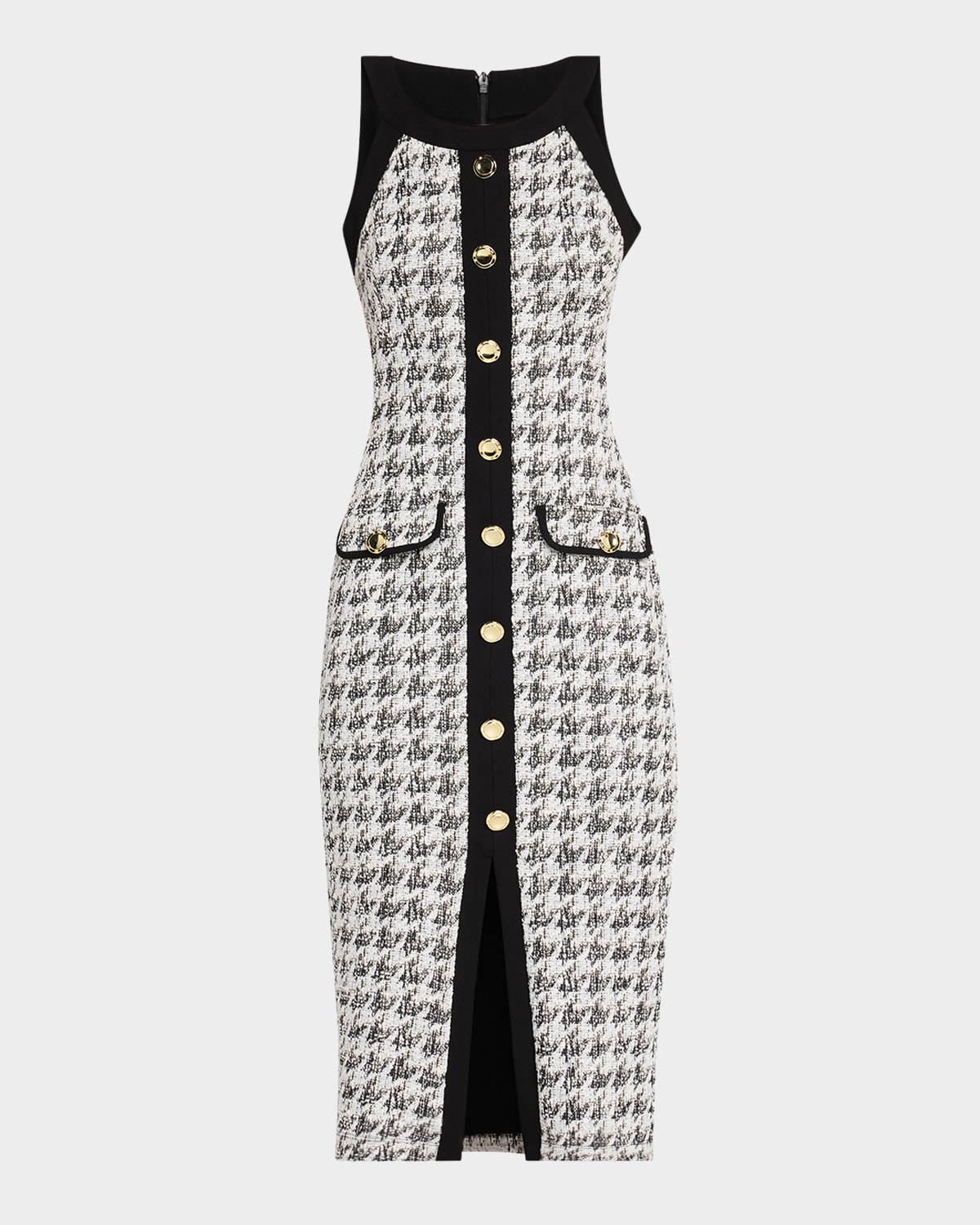 Black Halo Aura Herringbone Knit Bouclé Sleeveless Midi Dress