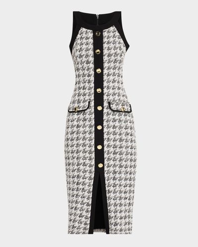 Black Halo Aura Herringbone Knit Bouclé Sleeveless Midi Dress