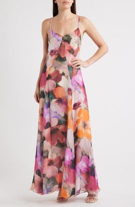 Black Halo Black Halo Emory Floral Print Crinkle Chiffon Maxi Dress