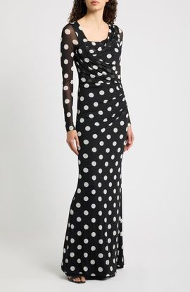 Black Halo Black Halo Lazul Ruched Long Sleeve Gown