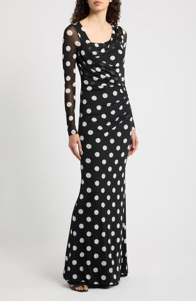 Black Halo Black Halo Lazul Ruched Long Sleeve Gown