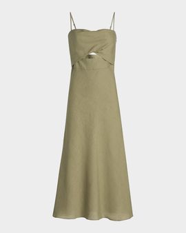 Black Halo Jada Linen Cut-Out Midi-Dress