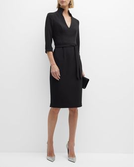 Black Halo Madeline V-Neck 3/4-Sleeve Sheath Dress