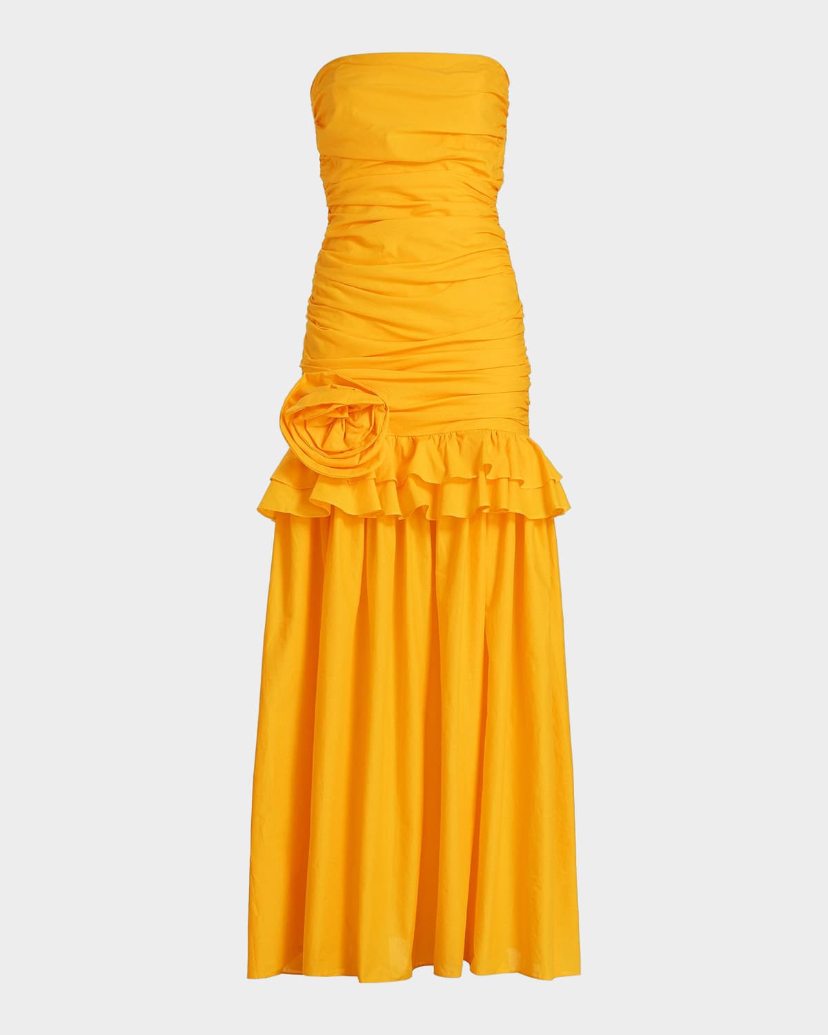 Black Halo Solea Ruched Drop-Waist Strapless Gown