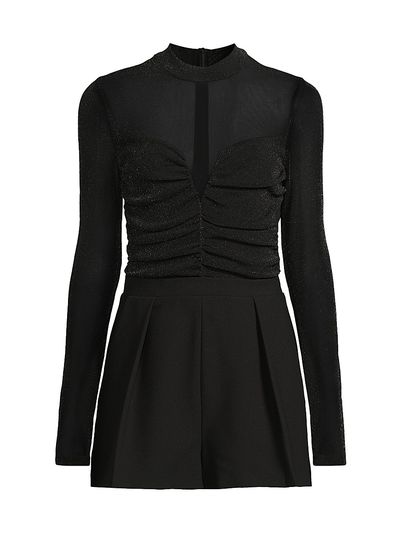 Black Halo Women's Leonarda Mesh Metallic Long-Sleeve Romper