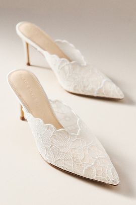 Black Suede Studio Ash 80 Scalloped Lace Mule Heels