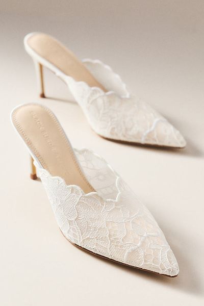 Black Suede Studio Ash 80 Scalloped Lace Mule Heels