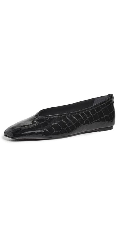 Black Suede Studio Black Suede Studio Ayra Flats Black Croc Patent Leather