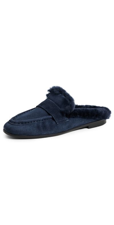 Black Suede Studio Black Suede Studio Theo Loafers Midnight Suede/Wool Shearling