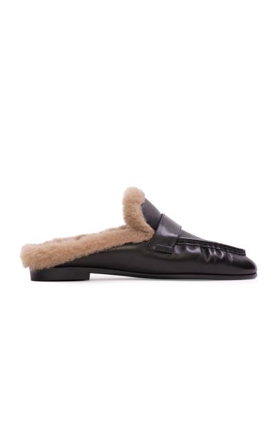 Black Suede Studio Black Suede Studio Theo Shearling Loafer Mules Black IT 41