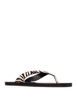 Black Suede Studio Black Suede Studio Women's Square Toe Calf Hair Flip Flops