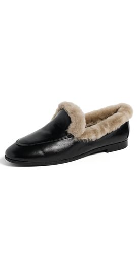 Black Suede Studio Black Suede Studio Zora Loafers Black Shine Leather/Shearling