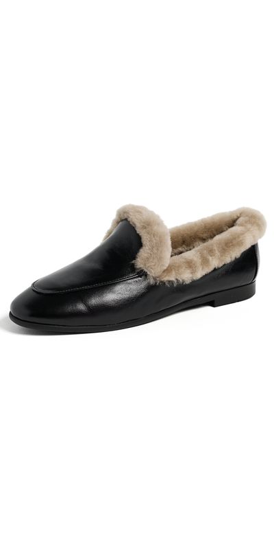 Black Suede Studio Black Suede Studio Zora Loafers Black Shine Leather/Shearling