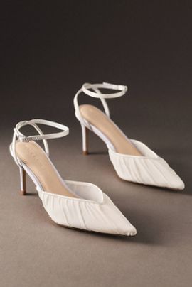 Black Suede Studio Melody Pointed-Toe Pleated Heels