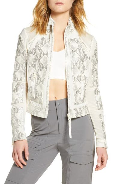 Blanc Noir Blanc Noir Snakeskin Print Quilted Leather & Mesh Moto Jacket 