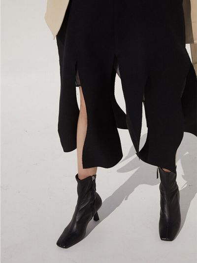 blanc sur blanc Anne Stretch Lamb Skin Boots Black
