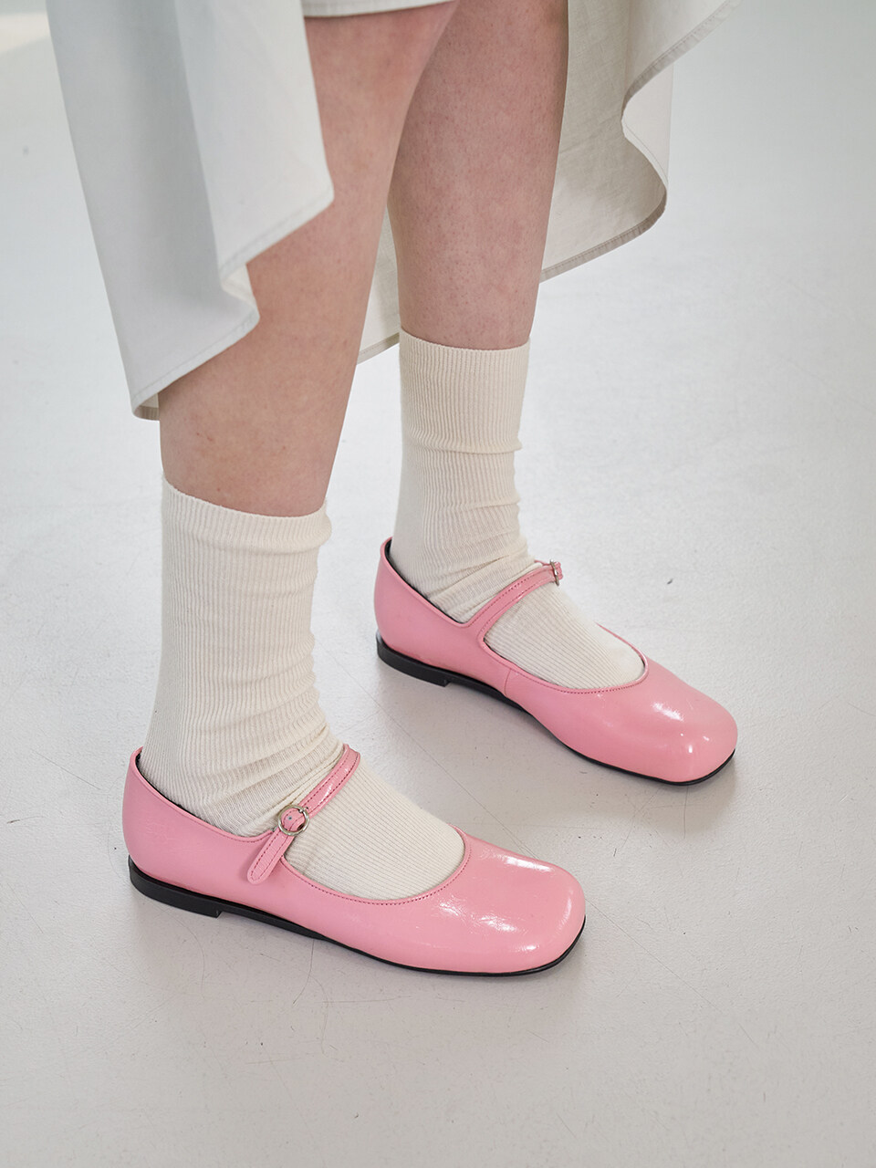 blanc sur blanc Lua Mary Jane Flats_Pink