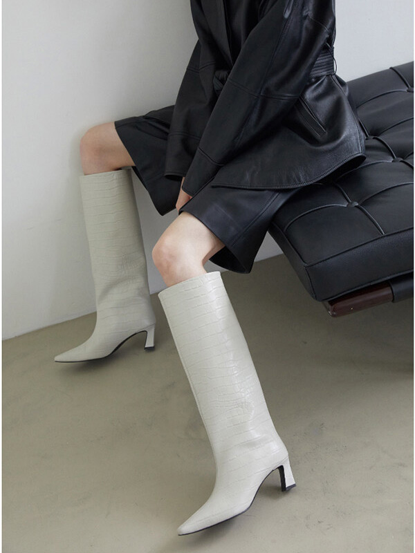 blanc sur blanc Mia Boots Leather Beige Croco