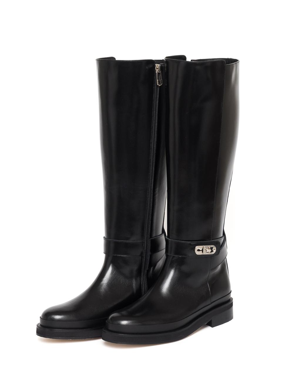 BLANC TOE Handcrafted Italian Leather Lock Riding Boots [Black]