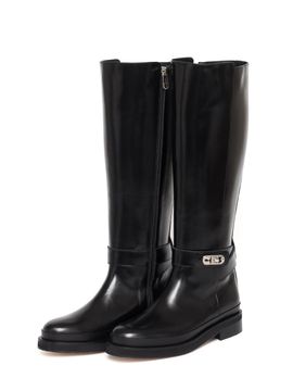 BLANC TOE Handcrafted Italian Leather Lock Riding Boots [Black]