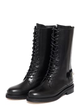 BLANC TOE Italian Leather Combat Boots [Black] (F80)