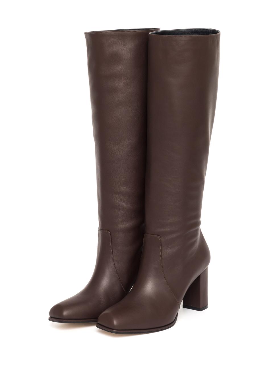 BLANC TOE Italian Leather Slouchy Two-Way Boots [Brown]