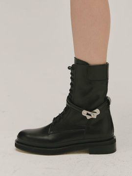 BLANC TOE Lace-up Ankle Boots - Black (B21F44)